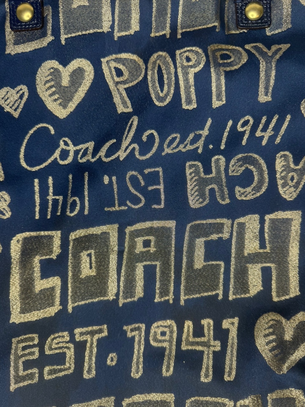 Coach Navy and Metallic Gold Signature Tote - Picture 6 of 16